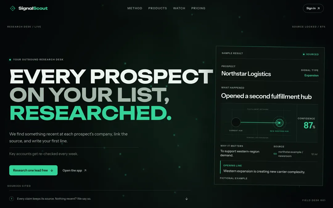 SignalScout, its live page